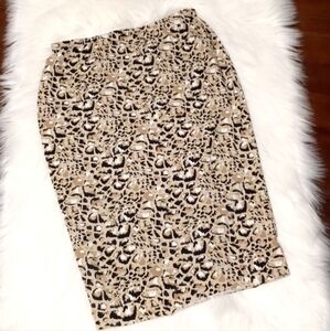 Vince Camuto Black Tan Cheetah Animal Print Lined Midi Skirt Women's Medium M